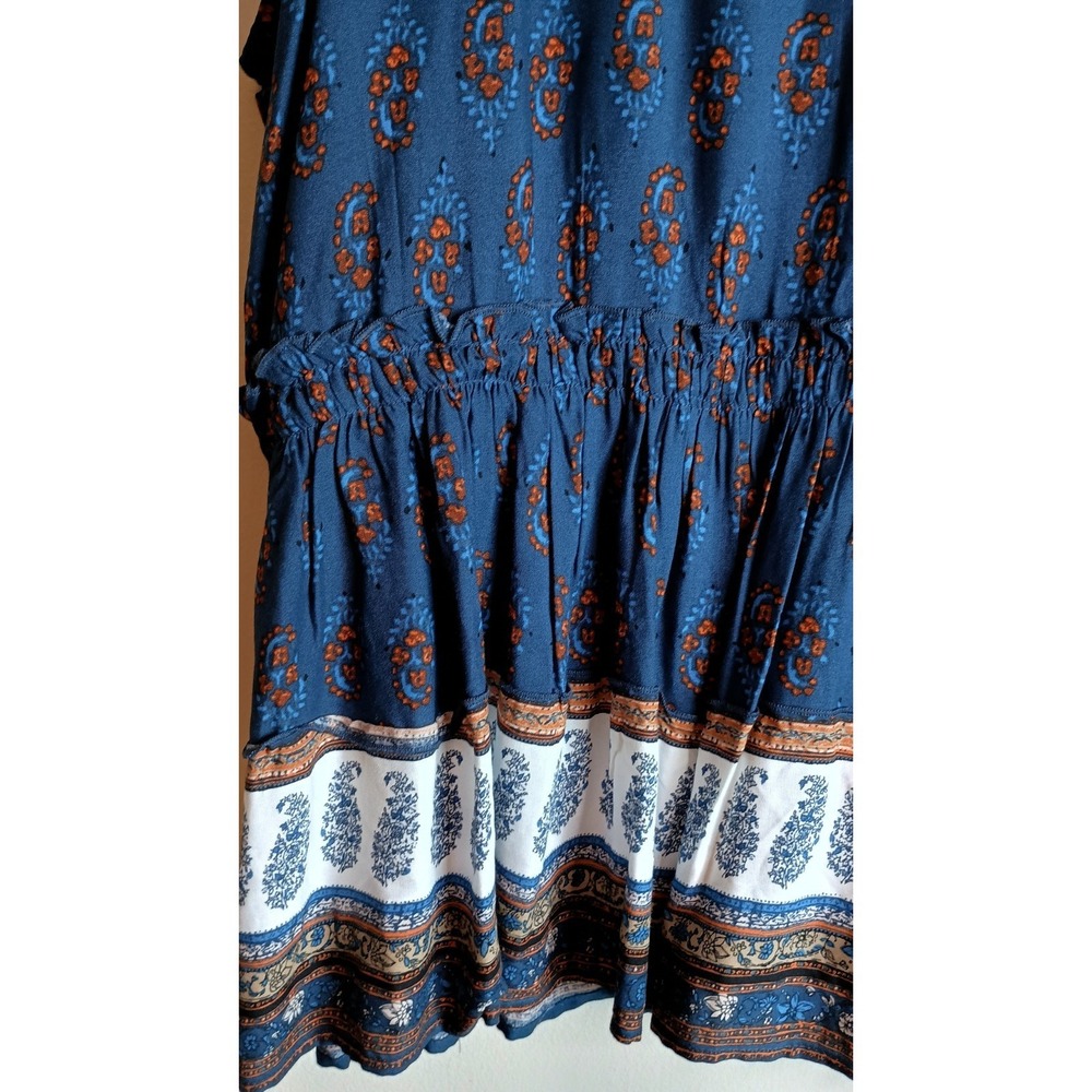 Maurices NWOT 0X 14W Boho Lace-Up Peplum Tank Top Folk Border Print Blue - Picture 5 of 11